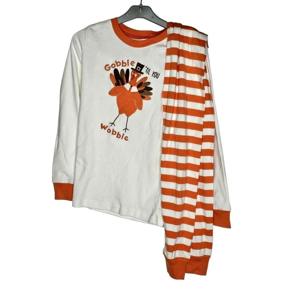 Gymboree‎ White & Orange Gobble Turkey Pajama Set size 10 NWT Thanksgiving